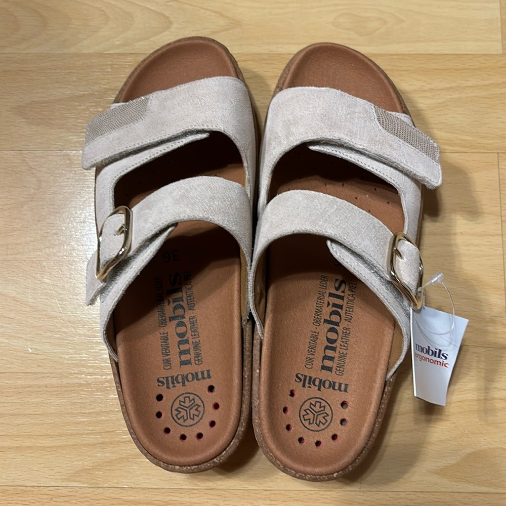 NWT MOBILS RANDYA | Women Sandals Beige Leather Velvet, size 36
